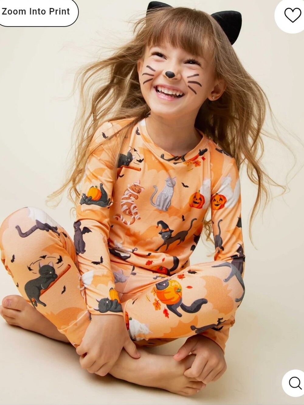 Bums & Roses Kids Halloween Cat Print Pajama Set - Orange